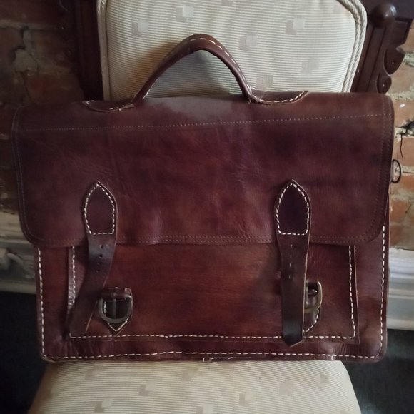 Gorgeous Handmade Leather Briefcase - Vintage, Dark Academia - Picture 1 of 3